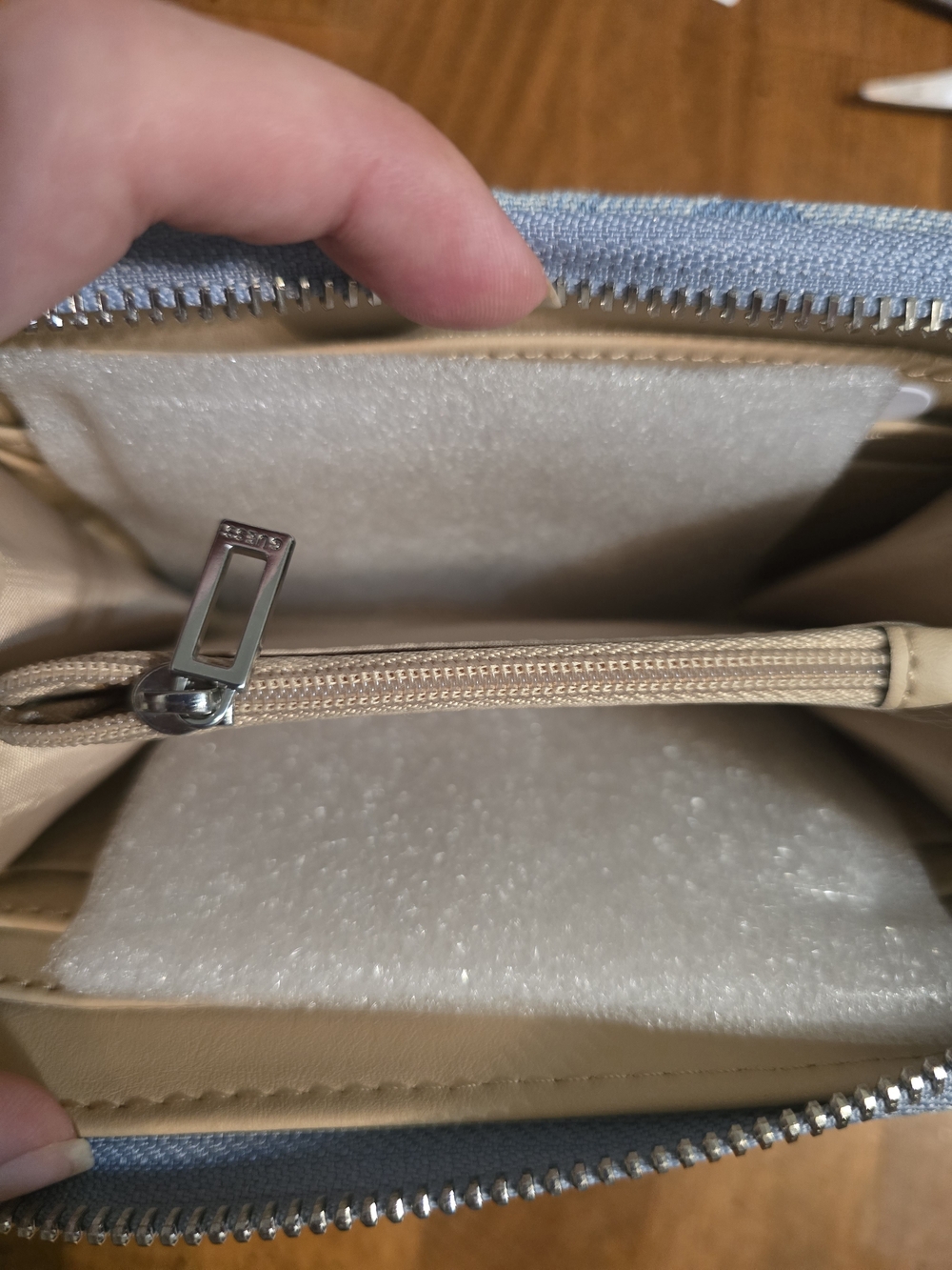 GUESS Denim Cherry Zip Around Wallet - Light Blue - Picture 4 of 6